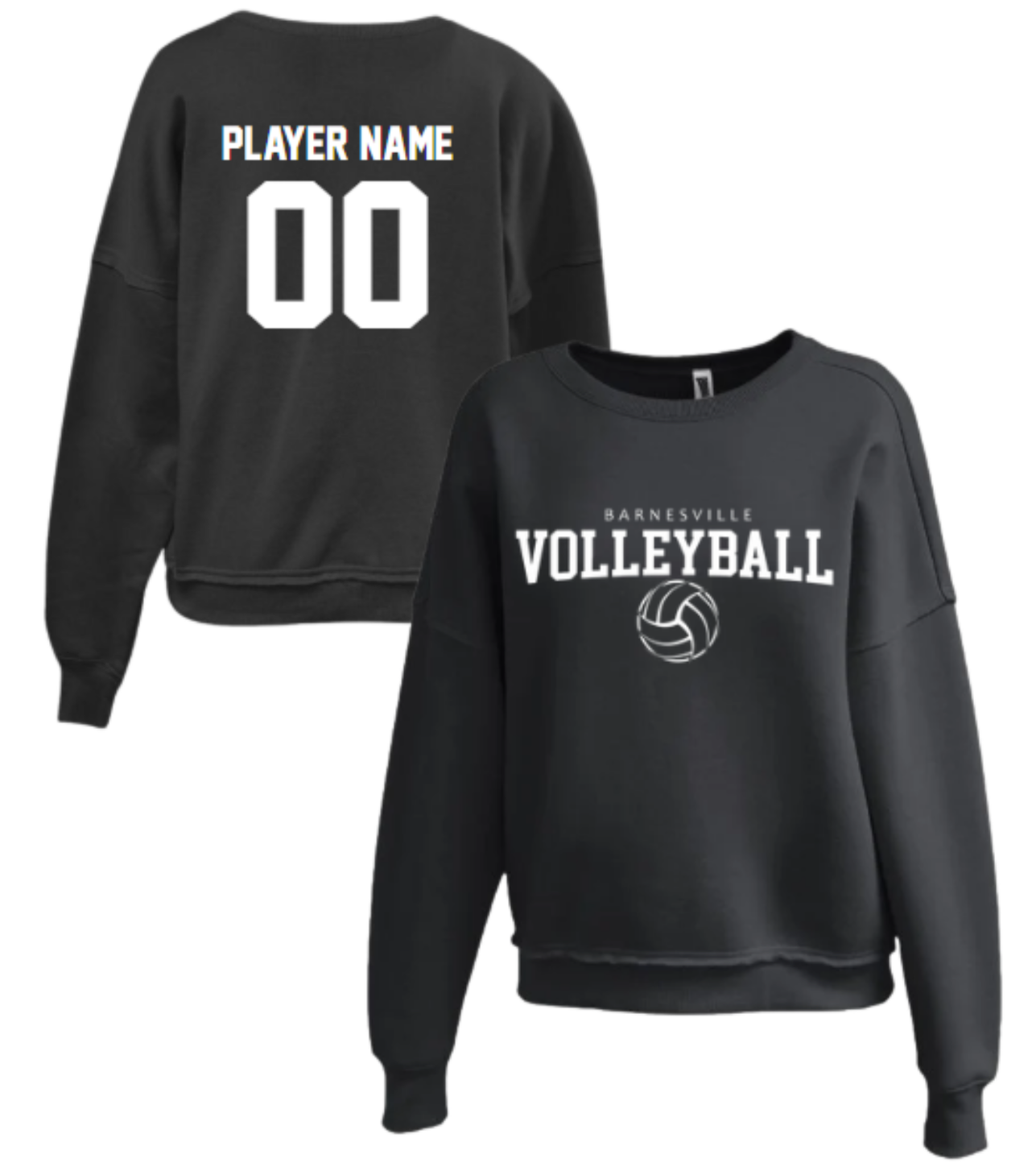 Barnesville Volleyball - Pennant Washed Black Womens Raw Edge Crew