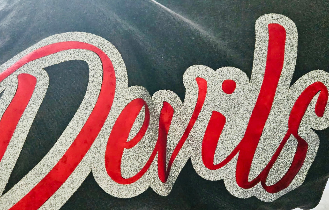 STC Swag Shop - Comfort Colors Vintage Black Garment-Dyed Heavyweight Tee - Devils Glitter & Puff