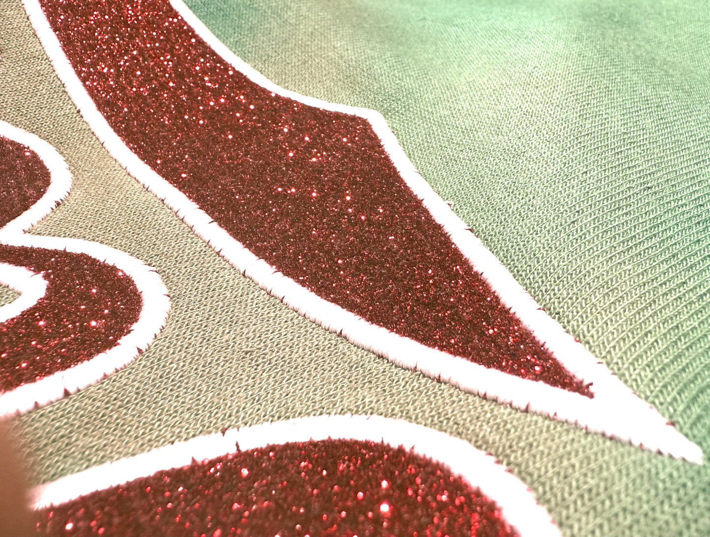 River Youth Football - Pennant Washed Black Womens Raw Edge Crew - Glitter Applique