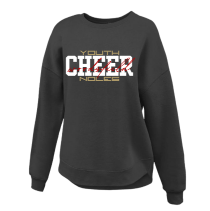 Youth Noles Cheer - Pennant Black Women's Curve Bottom Crew (Oversize Fit)