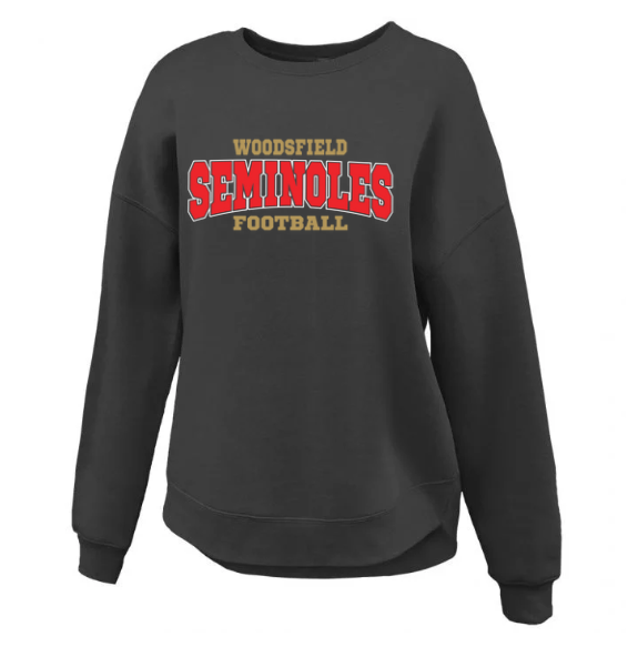 2025 Youth Noles Football - Pennant Black Women's Curve Bottom Crew (Oversize Fit) - 3D Puff Vinyl