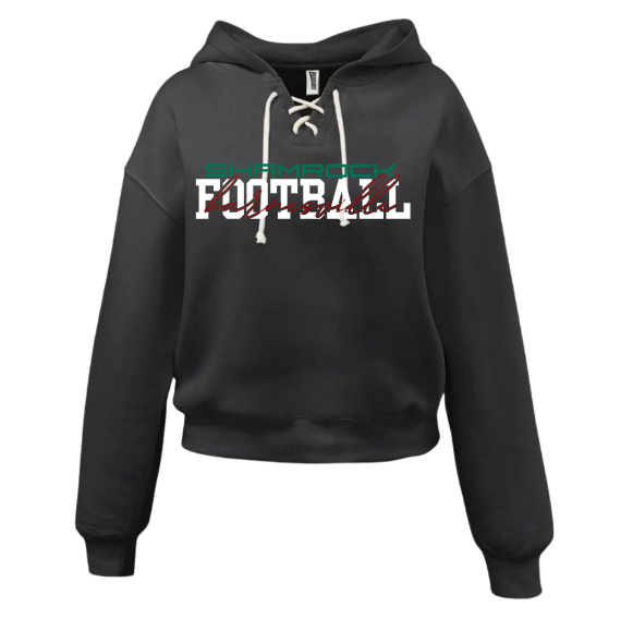 Barnesville Football - Pennant Black Womens Lace-Up Hoodie - Metallic Puff Vinyl