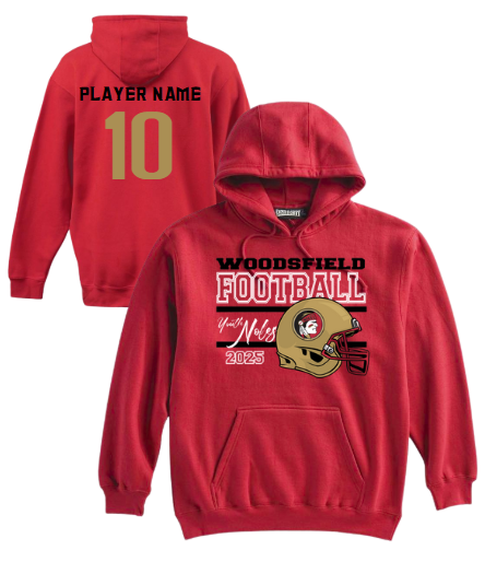 2025 Youth Noles Football - Pennant Red Heavyweight Hoodie