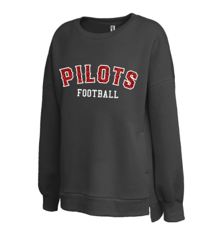 River Jr. High Football - Pennant Black Womens Drop-Tail Crew - Glitter Applique